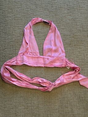 Zara Pink Satin Halter Wrap Bandeau Top